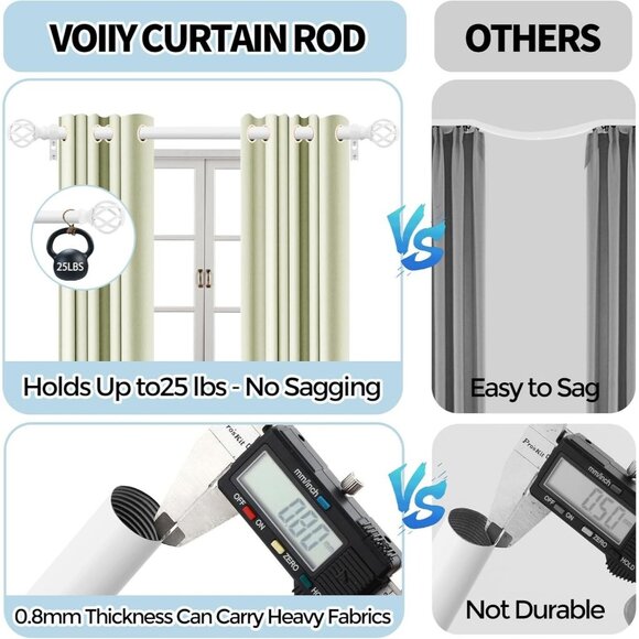 White Curtain Rods for Windows 18-45 Inch With Twisted Cage Finials Adjustabl... - Picture 2 of 9